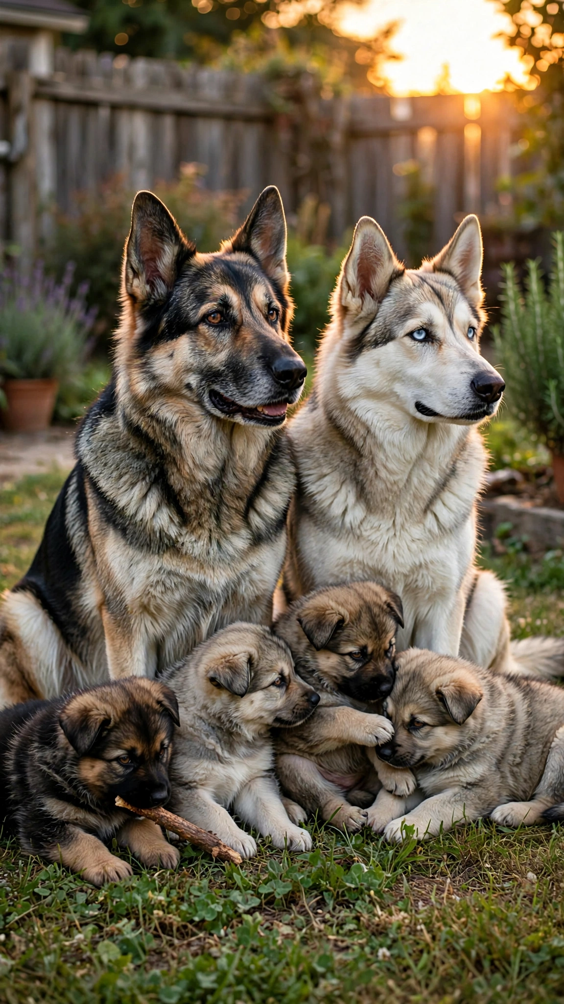 gerberian_shepsky_adult_puppies_sunset