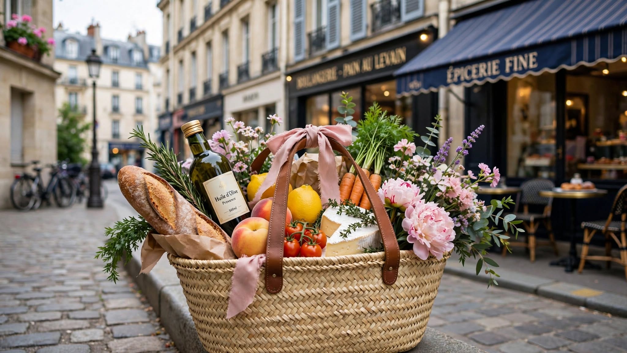 French-style woven market basket