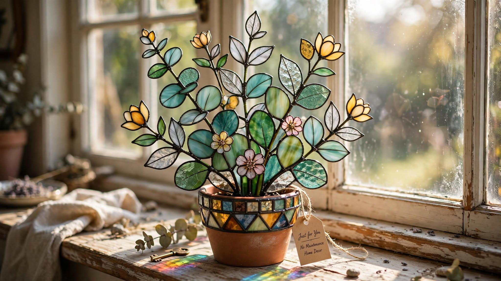 Decorative stained-glass botanical plant